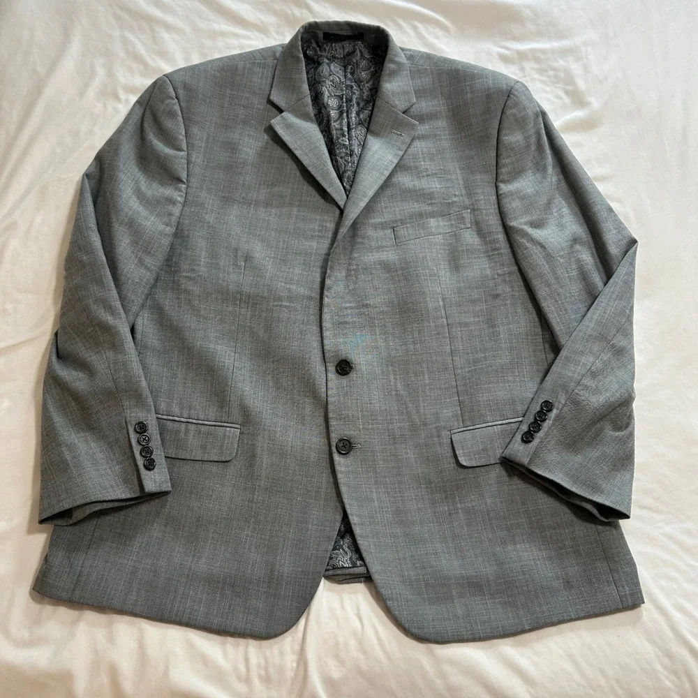 Chaps Mens Gray Two Button Blazer Sport Coat Paisley Lining Size 44R